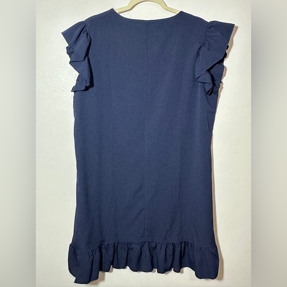 Navy Ruffle Sleeve Women's V-neck Ruffle Hem size XL Flowy Festival Boho - Picture 4 of 6